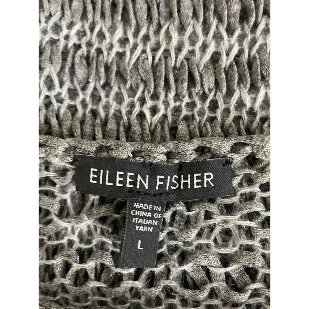 Eileen Fisher Top Size L Gray Linen Open Knit Lagenlook artsy Quit Luxury